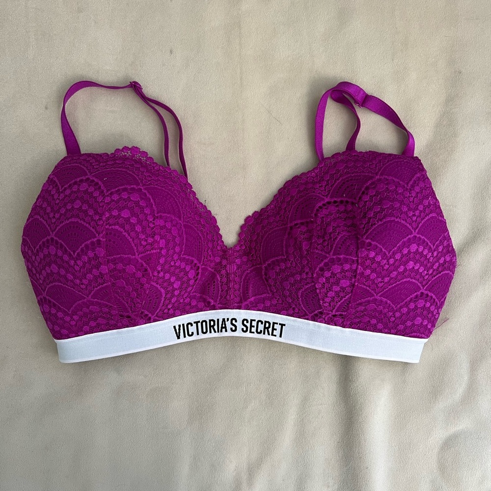 🌸 Victoria’s Secret Lace Bralette – Wireless – Hot Pink – Size 36D 🌸
